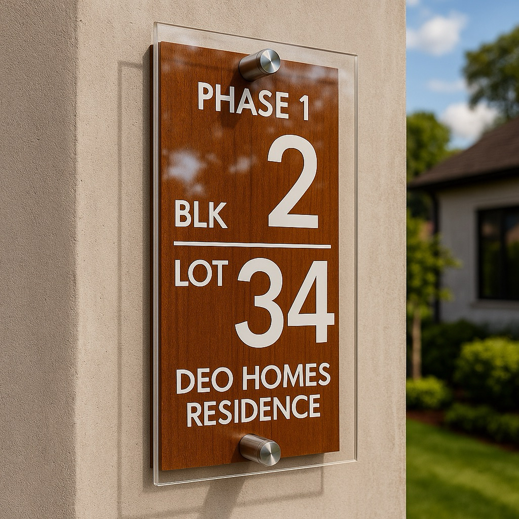 LE Acrylic House Number Address Double Warm Wood Burnt Orange Standard ...