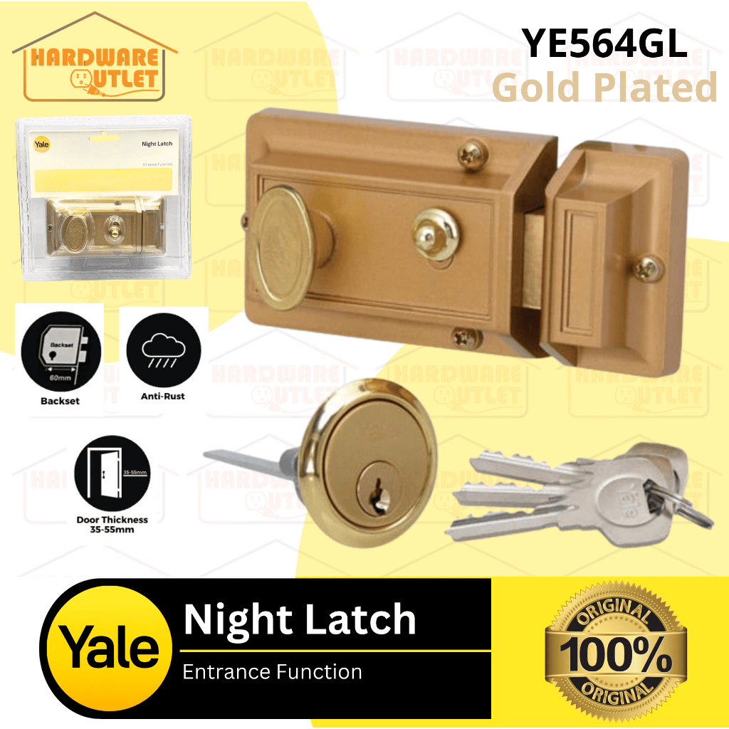 Yale Rim Lock Night Latch YE564GL Gold Plated | Shopee Philippines