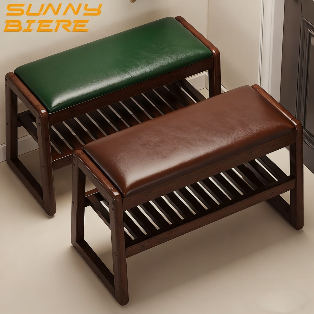 【On Hand】Bamboo Shoe Changing Stool Shoe Rack with Seat Cushion Cushion ...