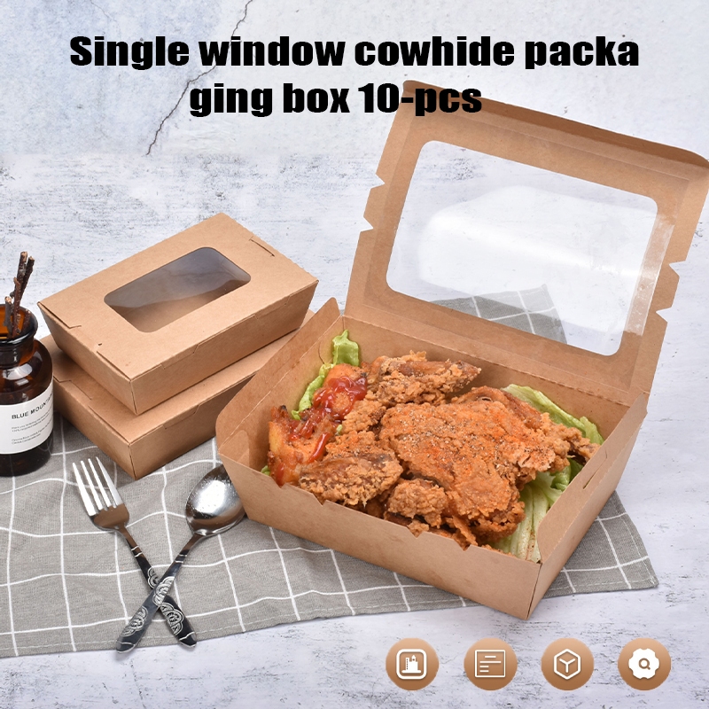 10pcs/50pcs Kraft Brown Paper Meal Box with window Lunch Box with ...