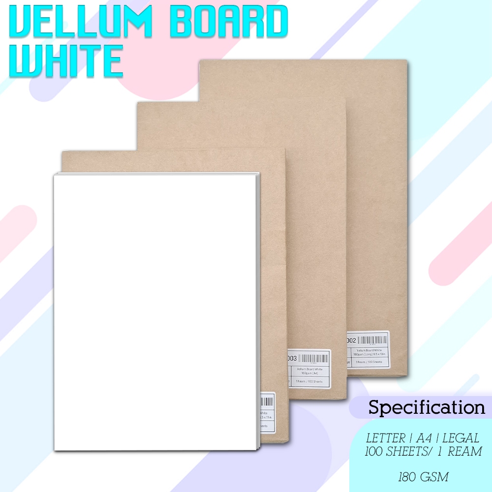White Vellum Board 180gsm 100sheets/ream (Short, Long, A4) | Shopee ...