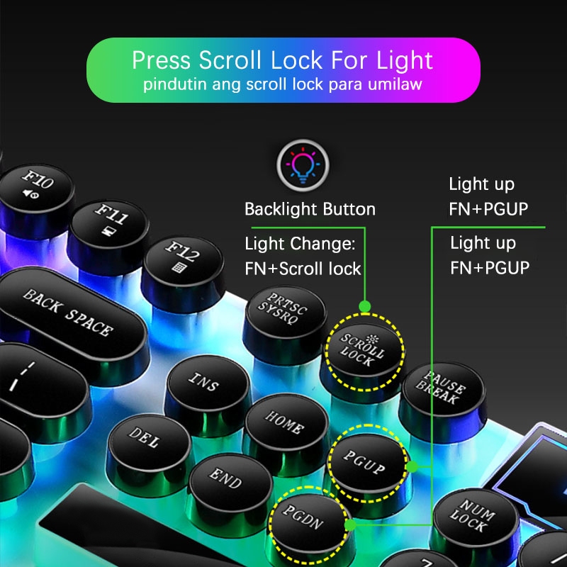 Keyboard Set with 104 Buttons LED Backlit Punk Gaming Keyboard USB ...