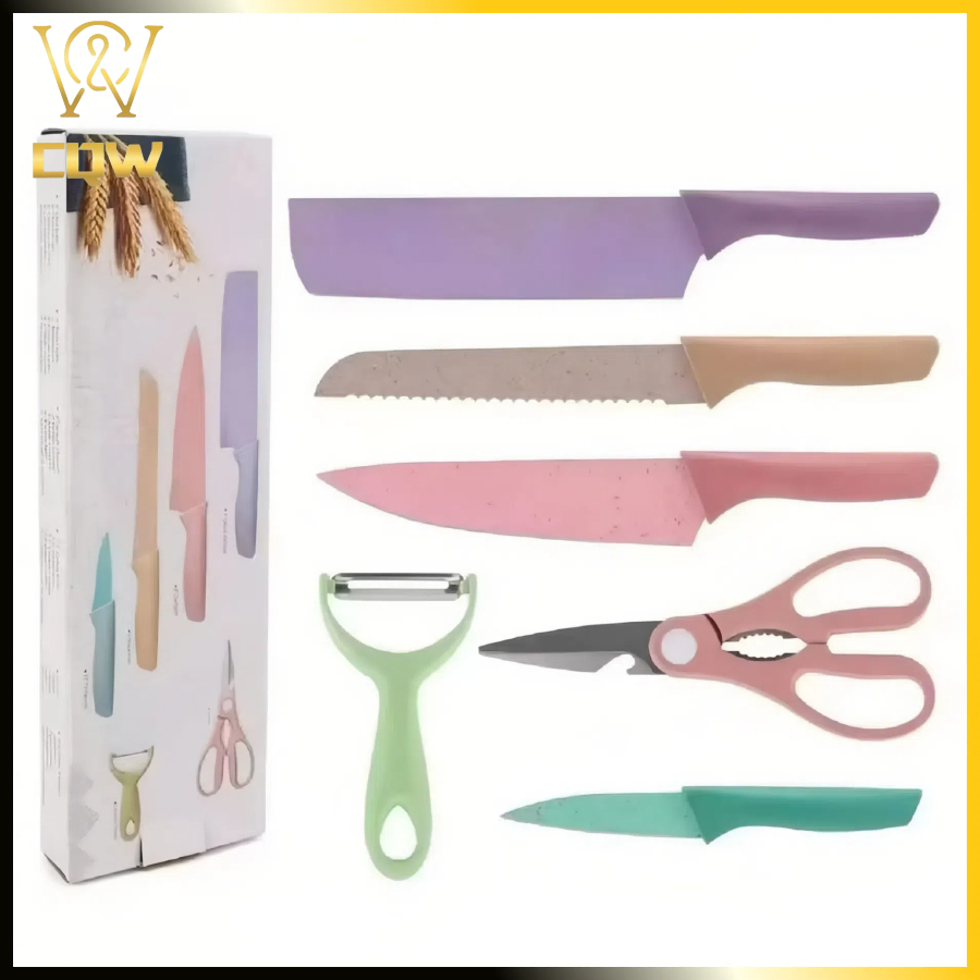 CQW.NO1 Knife Set 6 PCS Pastel Colors Stainless Steel Chef Knife Bread ...
