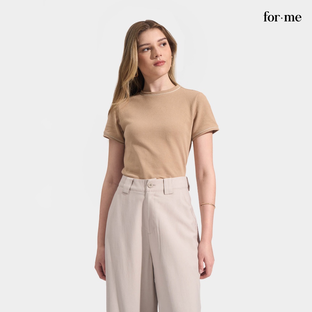 ForMe Waffle Tee T-Shirt with Contrast Tipping For Women | Shopee ...