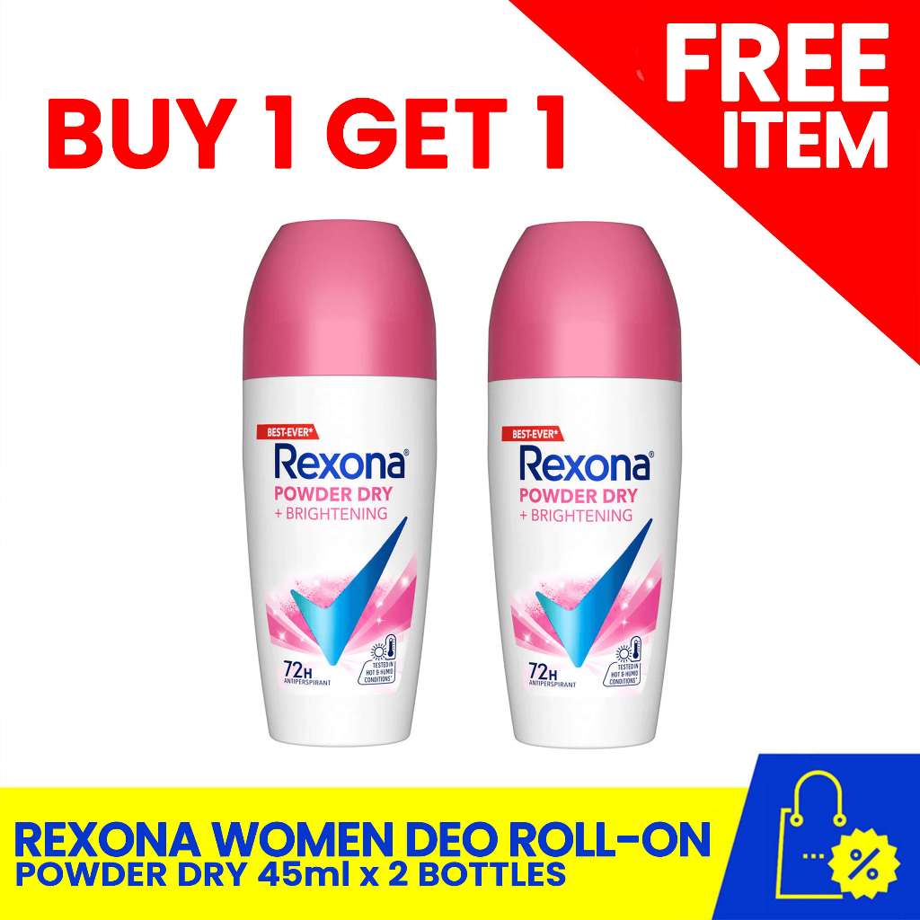 BUY 1 GET 1: REXONA Women Deodorant Roll-on Powder Dry Brightening 45ml ...