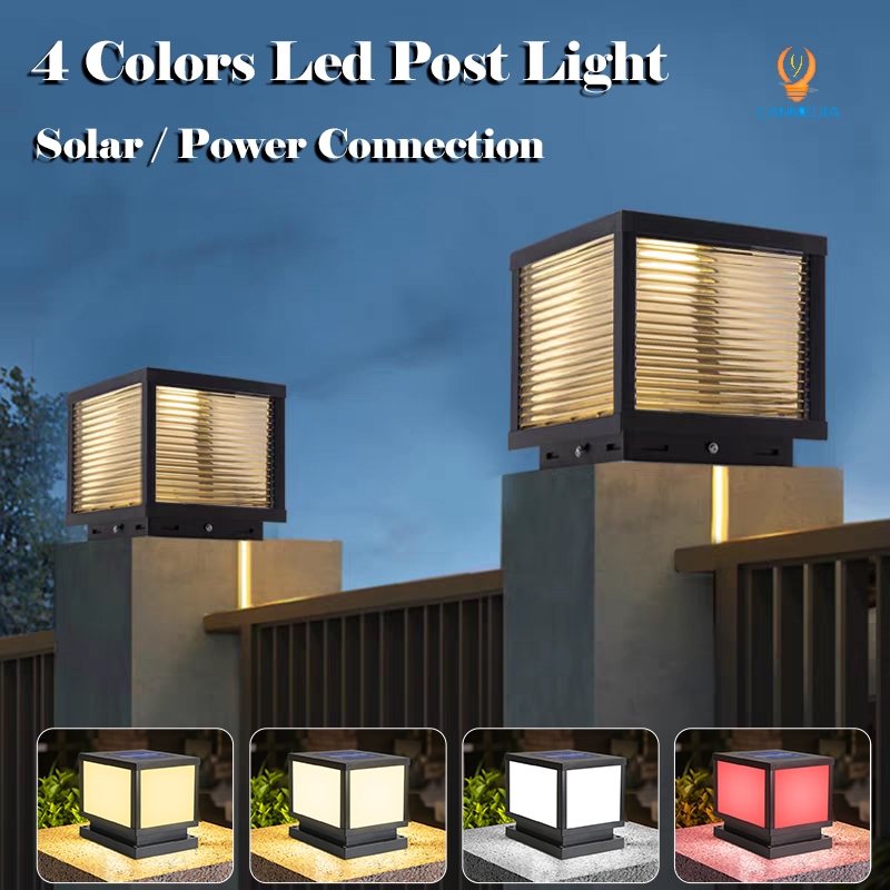 4 Colors Solar/Power Connect Post Light Waterproof Led Pillar Garden ...