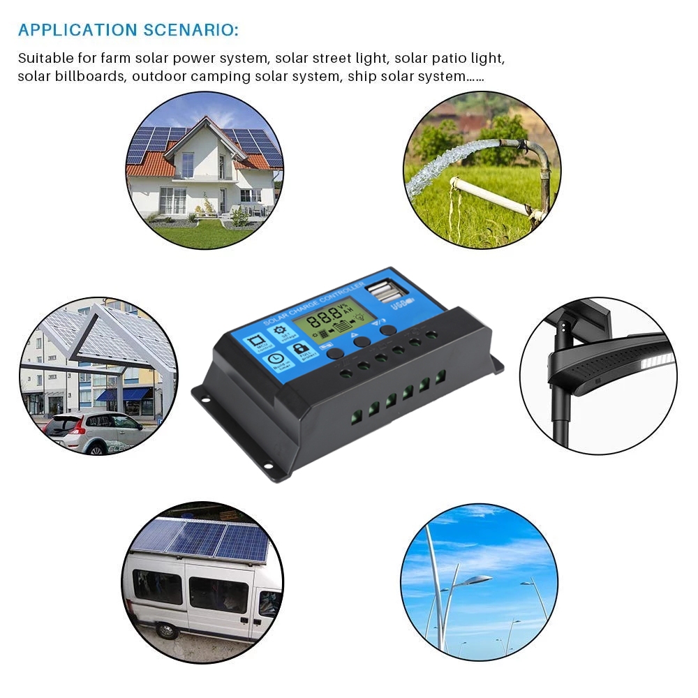 30A PWM Solar Charge Controller 12V/24V Battery Regulator with LCD ...