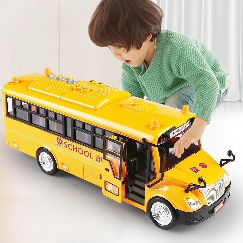 1 Set Bus Car Toy 1:30 Inertia Sliding Campus Bus Car Model Simulation ...