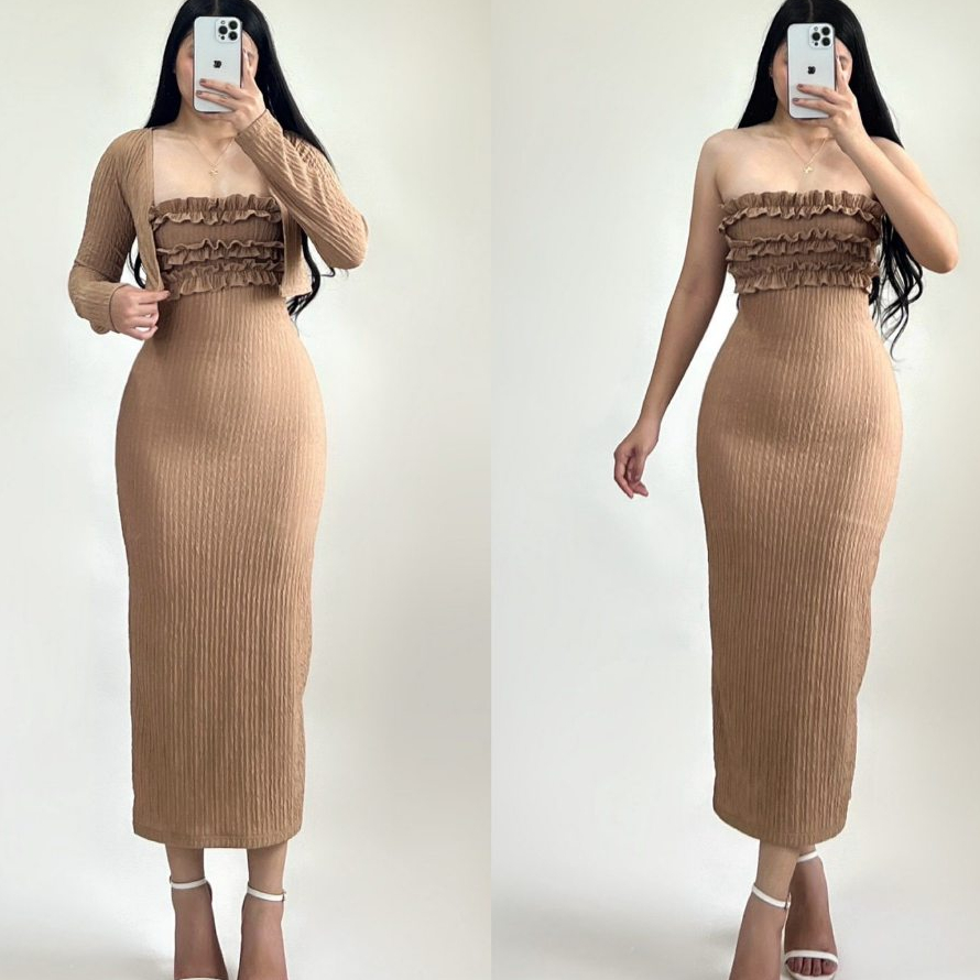 Jer Jen Andrea Tube Ruffle Maxi Cardigan Dress for Special Occasions ...
