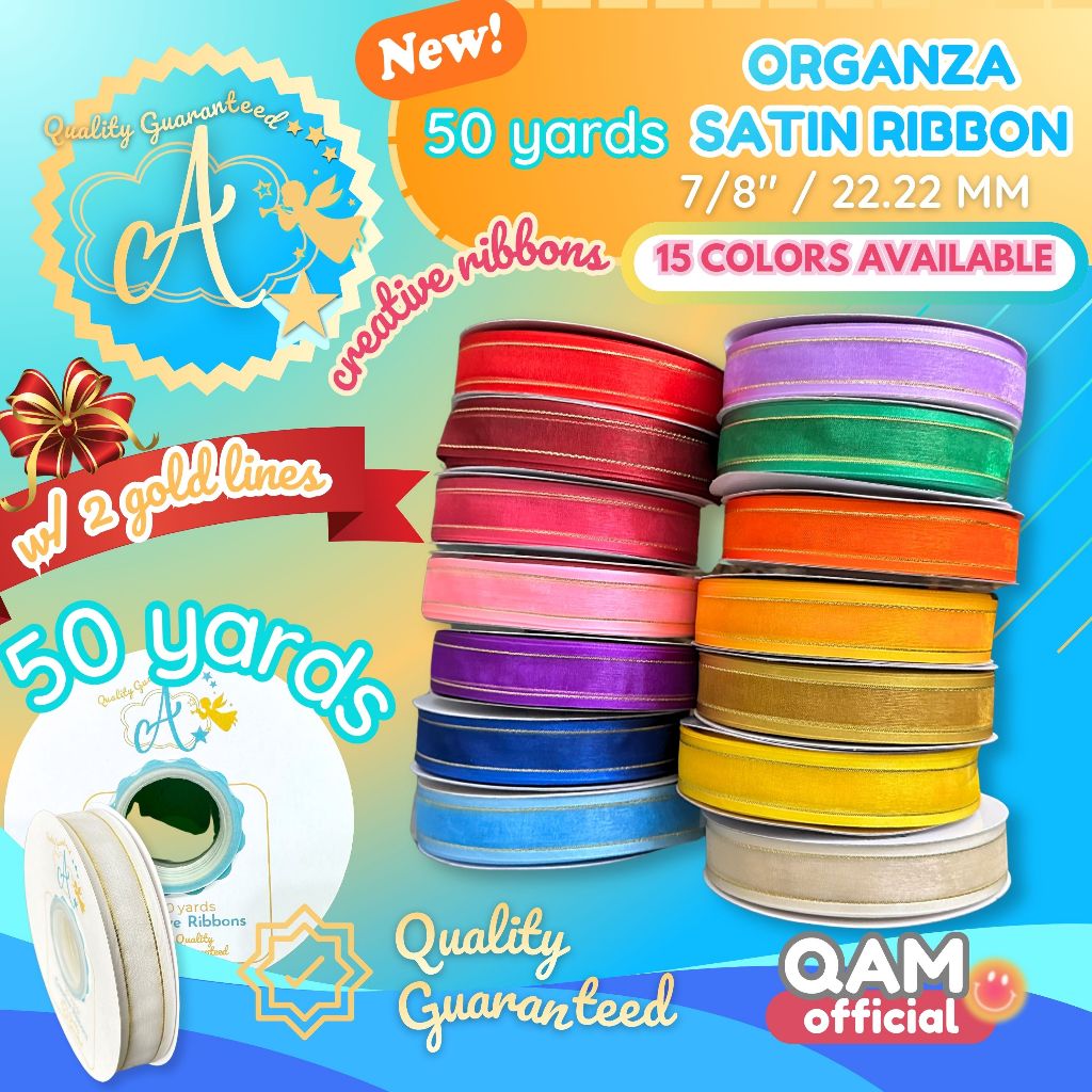 ANGEL Organza Ribbon w/ 2 Gold Lining 50 YARDS 1 inch Holiday Ribbons ...