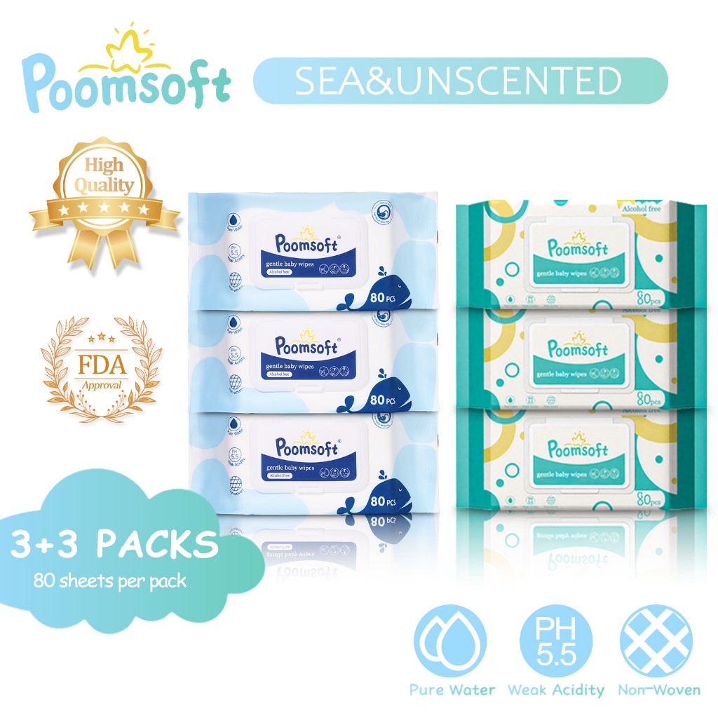 Poomsoft 3+3 Packs x 80 Sheet Sea Scented and Unscented Mix Alcohol ...