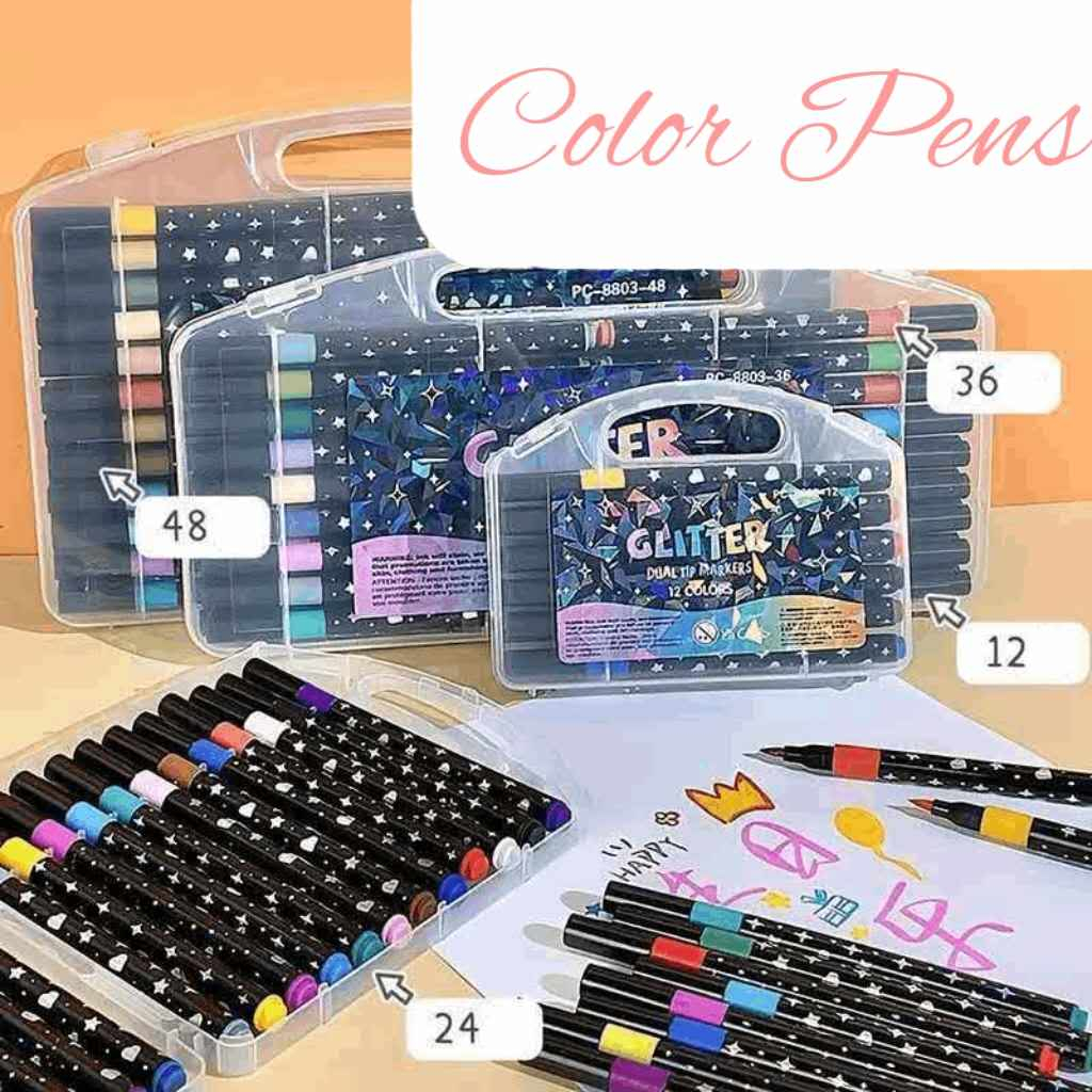 12/24Colors Dual Tip Drawing Color Pen School Supplies Stationary Set ...