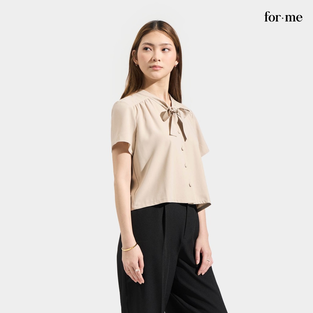 ForMe Button Down V-Neck with Tie Blouse For Women | Shopee Philippines