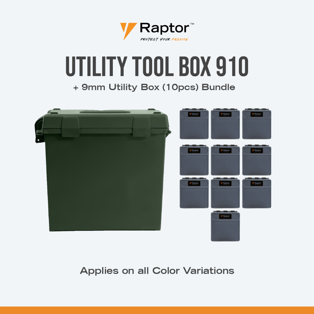 Raptor Case Utility Tool Box 910 and 9mm (10pcs) Bundle (Same color ...