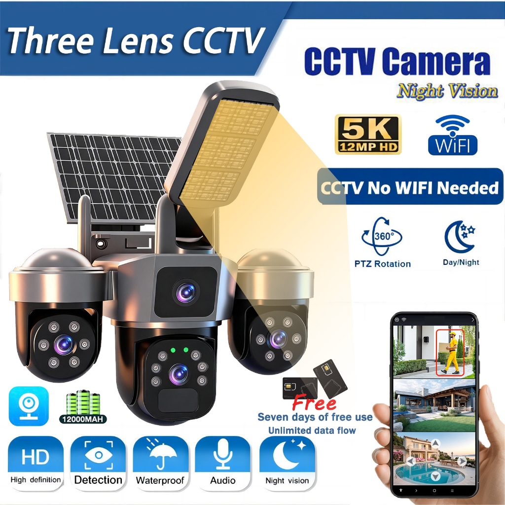 V380 Pro Three Lens 18MP 6K HD Solar CCTV Wireless 4G SIM Outdoor ...
