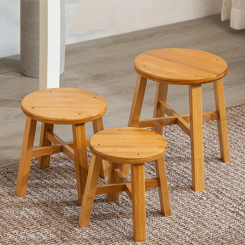 Solid Wood Round Stool Easy Assemble Foot Rest Utility Low Chair Space ...
