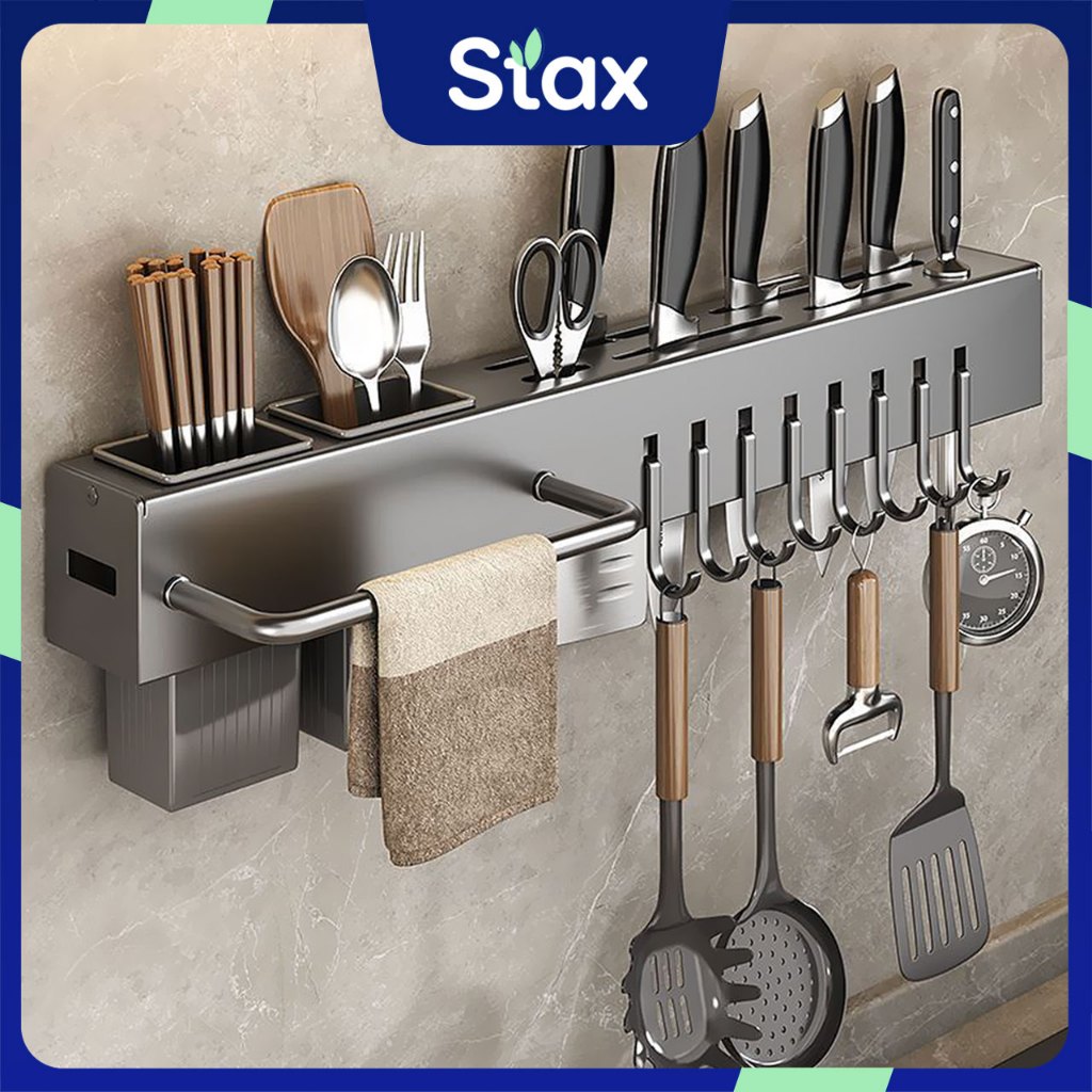 Stax Wall-Mounted Knife Rack Organizer with Chopstick, Utensil & Towel ...
