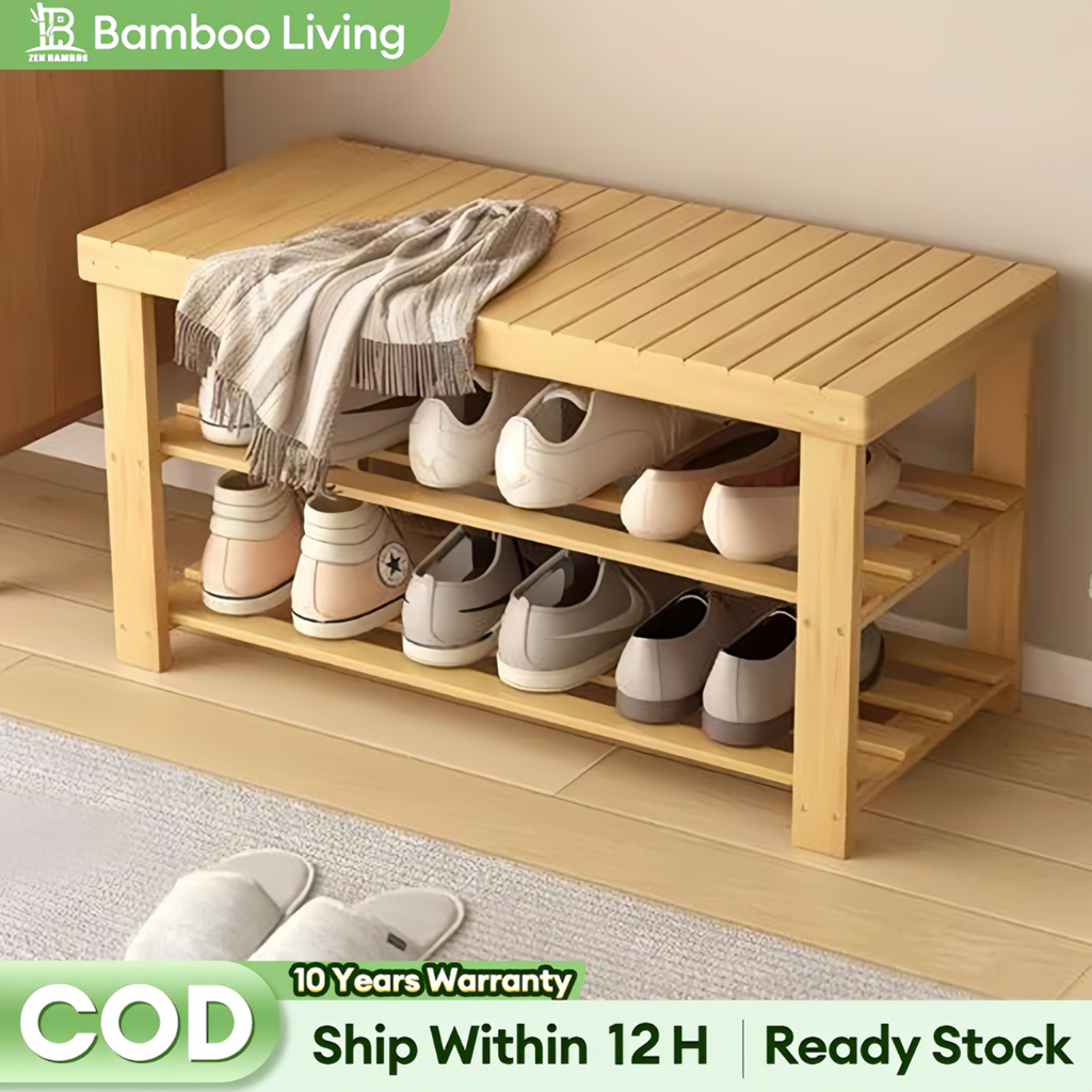 Wood Shoe Stool Cabinet 70CM 2Layer Shoe Rack Stool Storage Modern ...