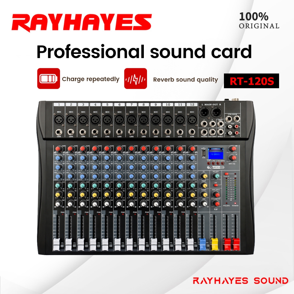 RAYHAYES RT-120S Professional mixer 6/8/12 channel PC/Bluetooth/USB/MP3 ...