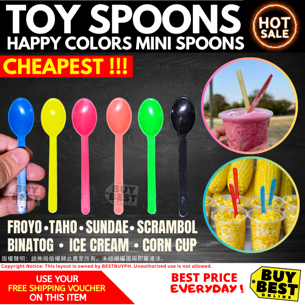 **Disposable Plastic Toy Spoons 50s/100s skrambol, cheese corn, pudding ...