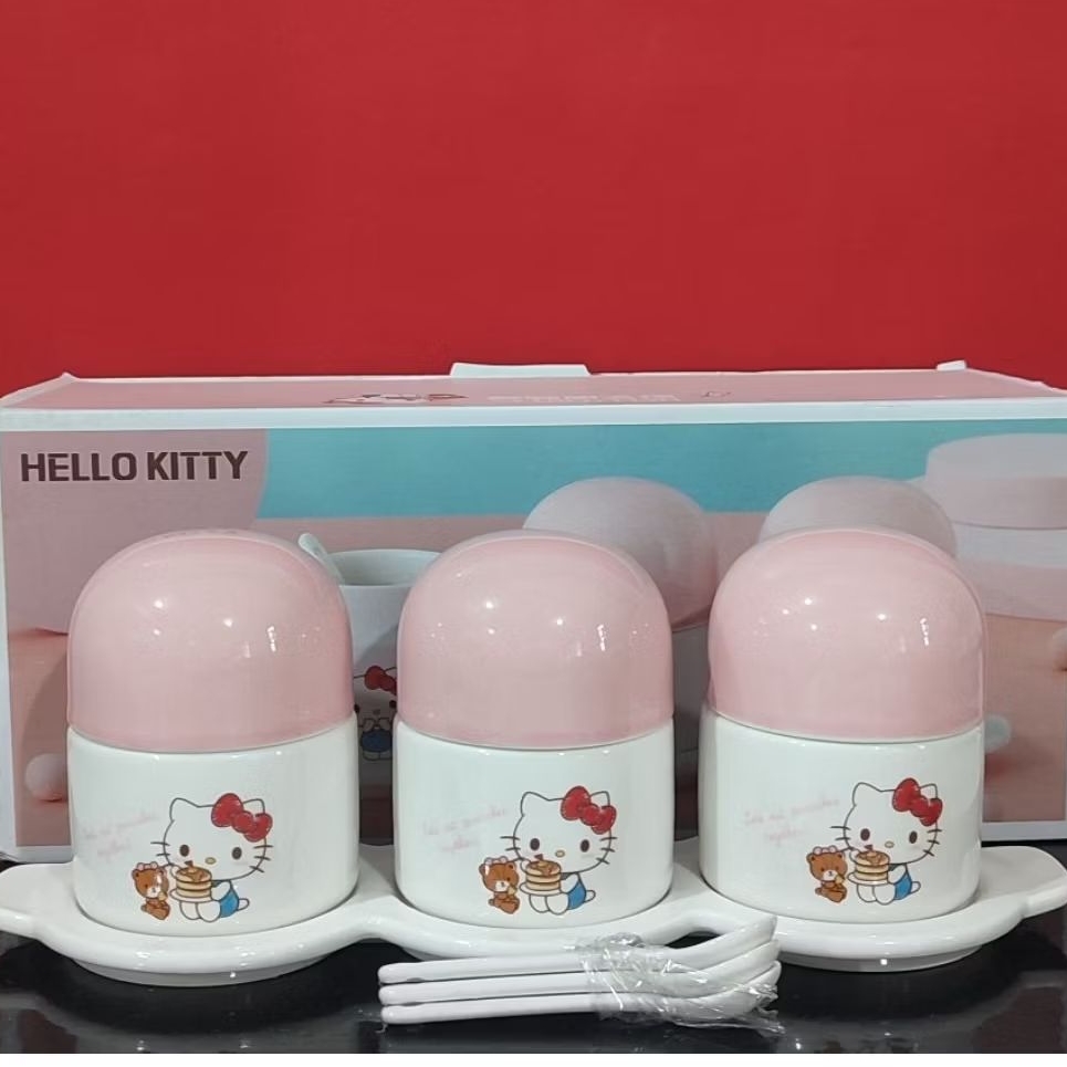 Hello Kitty Ceramic Condiment/Spice Jar Set (with Tray & Spoons)SANRIO ...