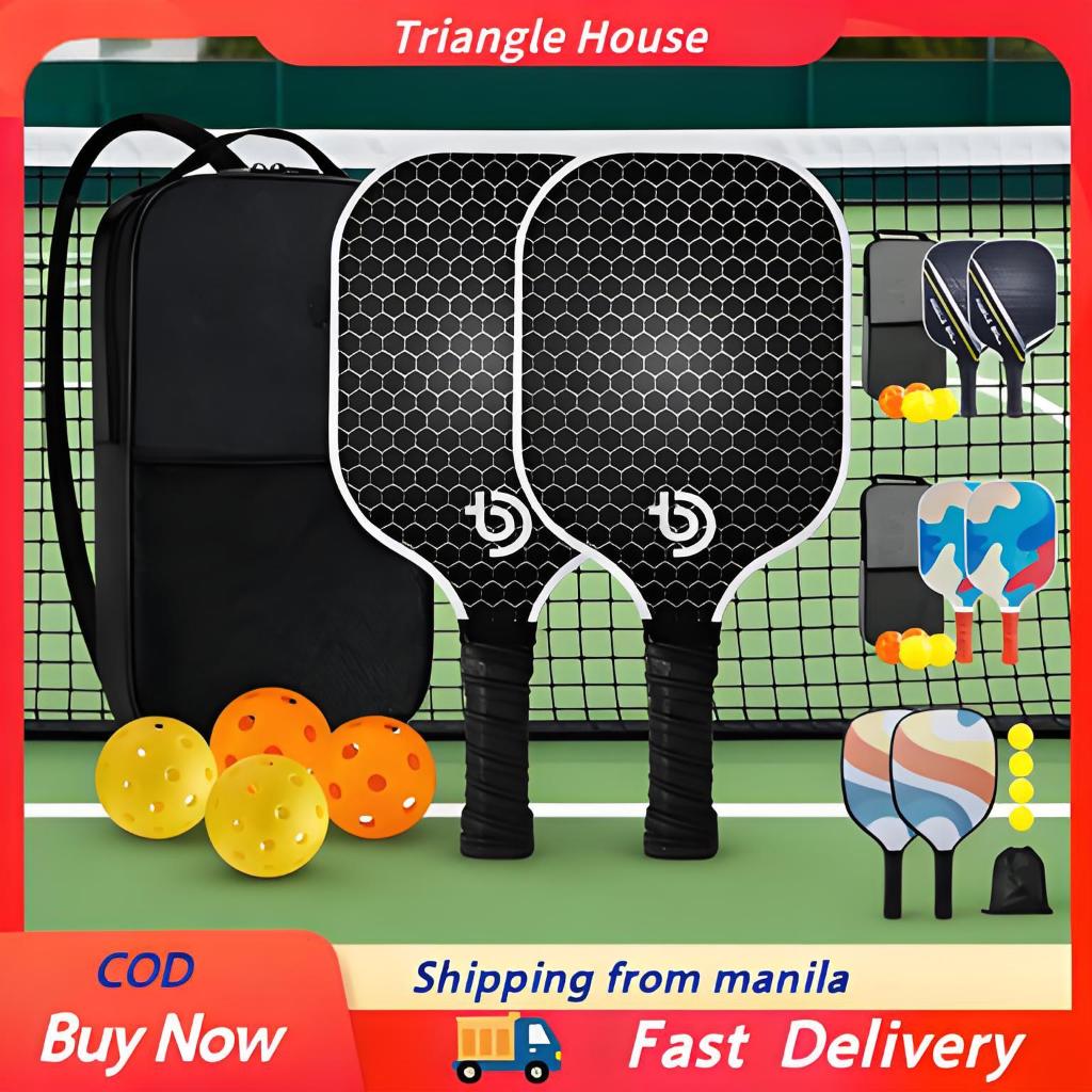 Carbon Fiber Pickleball Paddle Set 2 Rackets + 4 Pickleballs + Storage ...