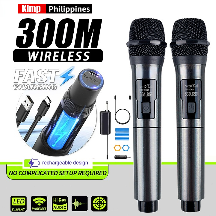 Professional Wireless Microphone Bluetooth UHF For Videoke Dual ...