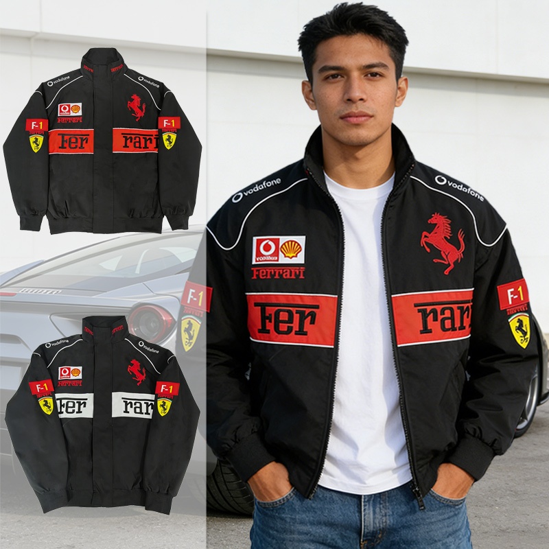 GTY F1 Ferrari Retro Racing Jacket Embroidery Couple Varsity Jacket ...