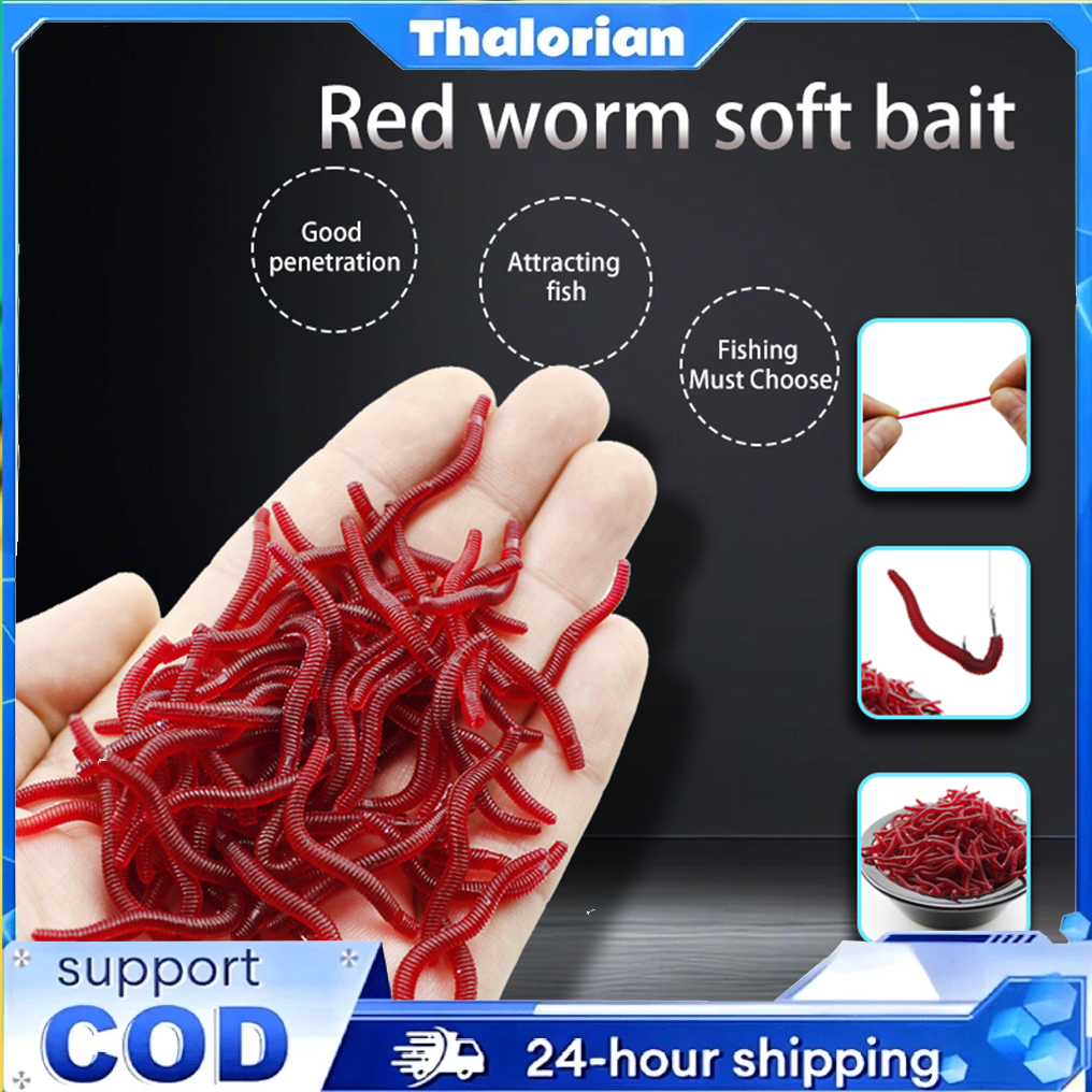 10/ 50 /100pcs Realistic Fishy Smell Red Worms Bait Soft Simulation ...