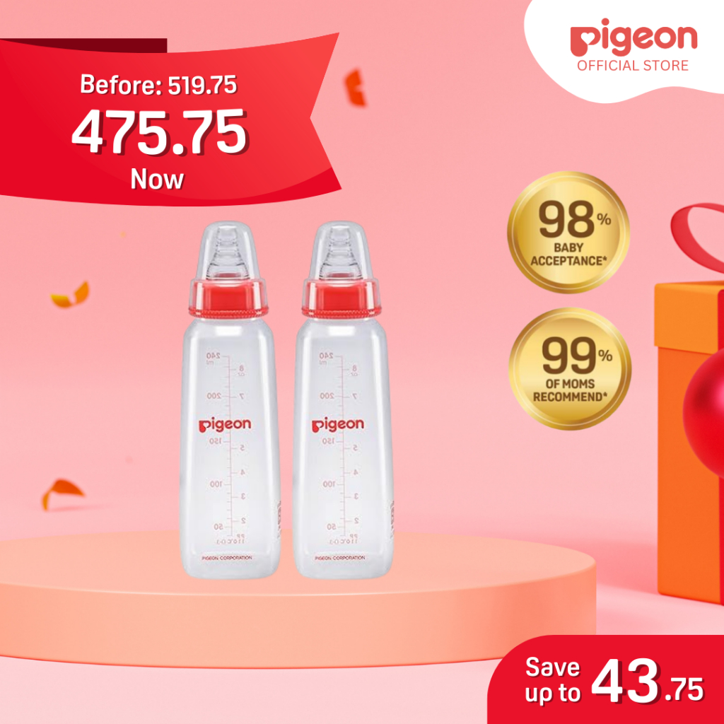 Pigeon Official - PP Slim Neck Standard Feeding Red Bottle Fast Flow ...