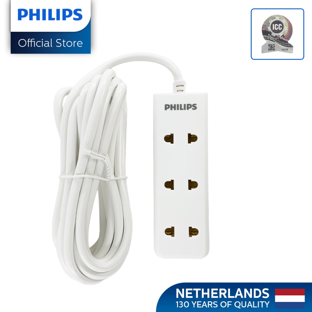 Philips 3-Way Extension Socket Non-Flammable Material 3 Meters Cord ...