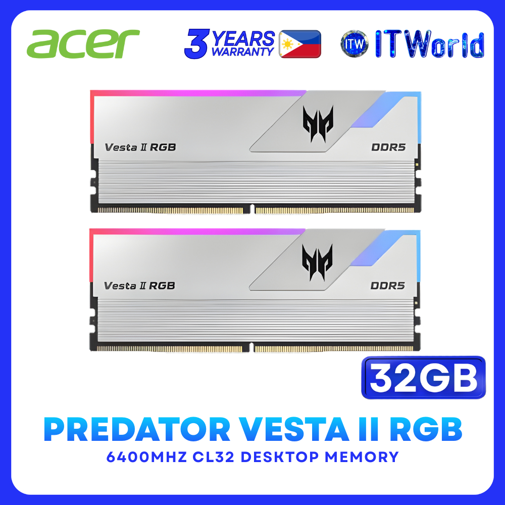 Acer Predator Vesta II Silver DDR5 RAM 32GB 2x16GB 6400MHz RGB