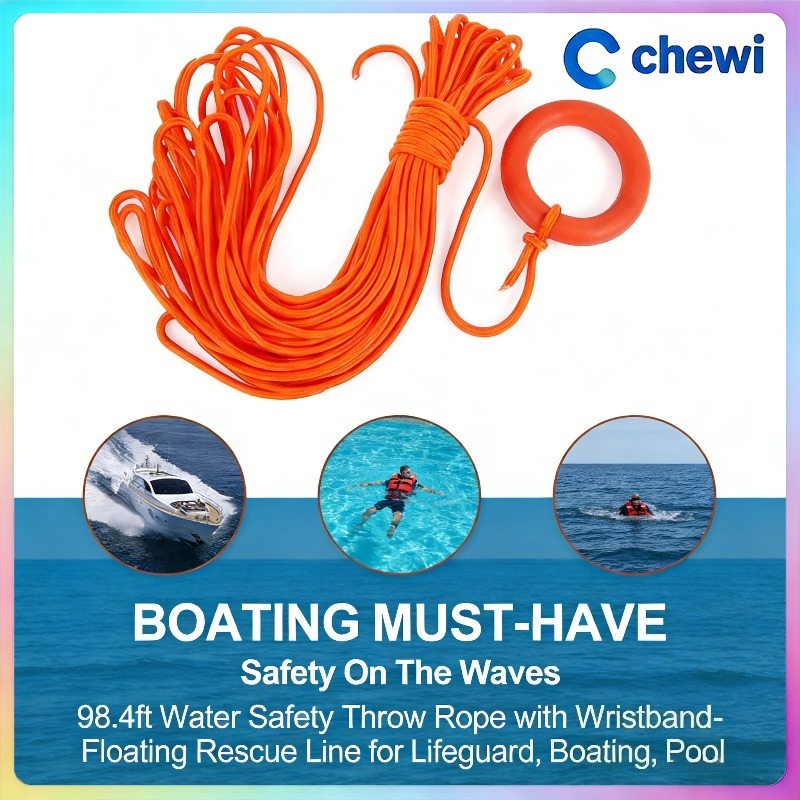 Water Safety Throw Rope 98.4ft Floating Rescue Line with Wristband for ...