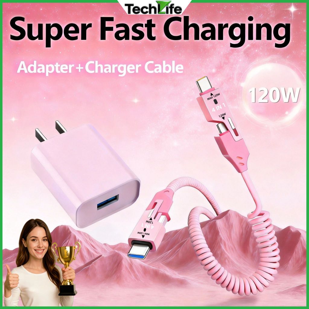 4in1 120W Fast Charging with Retractable Spring 1.5m Fast Charging 65W ...
