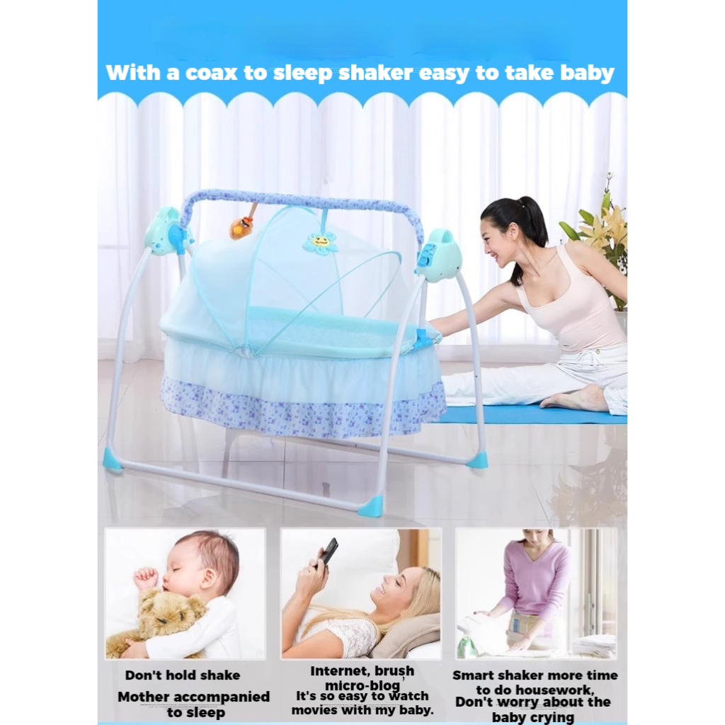 Crib for Baby Smart Gentle Auto Rocker Electric Remote Control Soothing ...