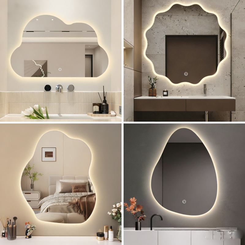 Modern irregular led Bathroom Vanity MirrorTri-Color LED Lights 3-color ...