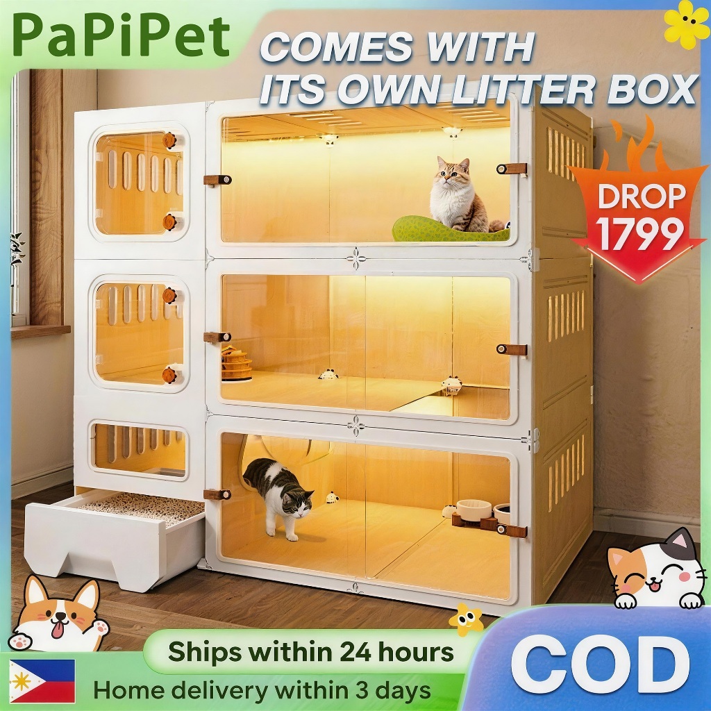 Modular Cat Cage with Injection Molded Litter Box Sand Proof Anti Spill ...