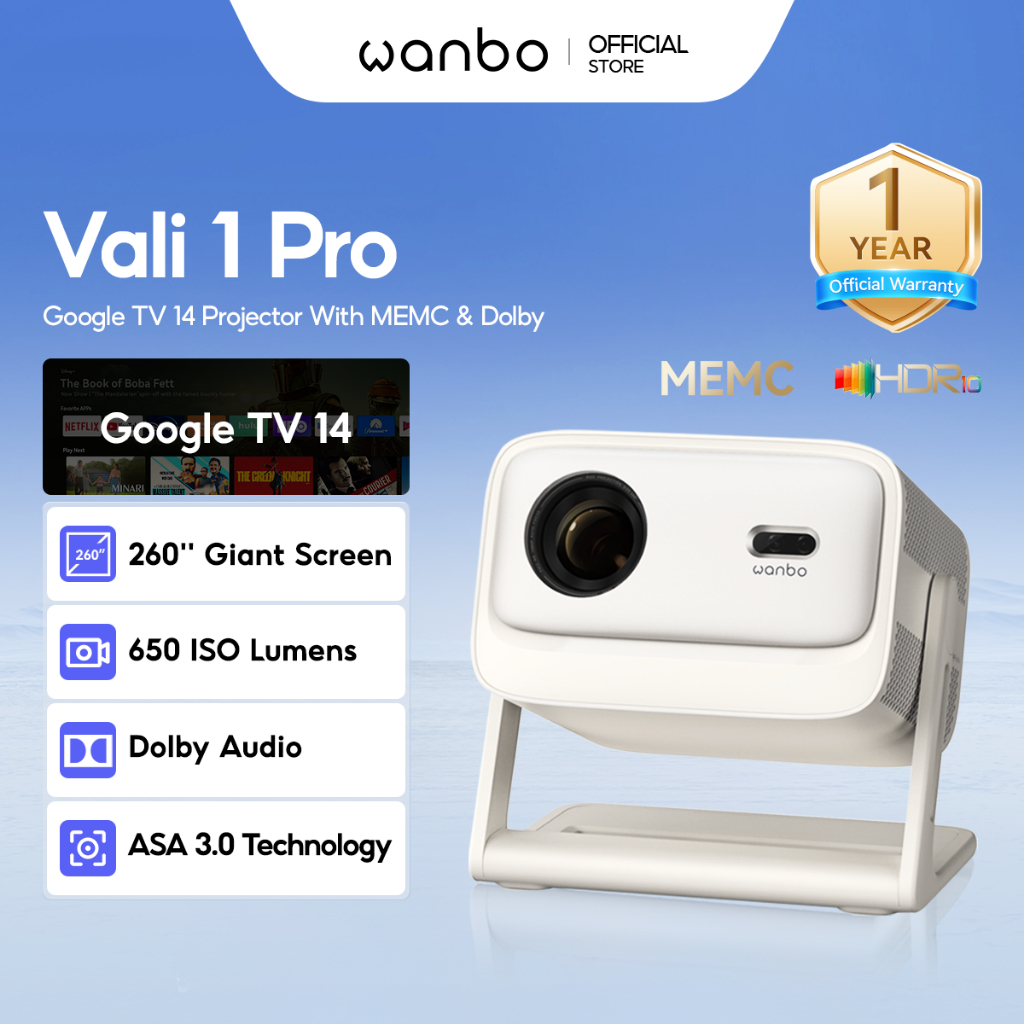 Wanbo Vali 1 Pro Smart Projector 4K Google TV 14 Dolby Audio MEMC