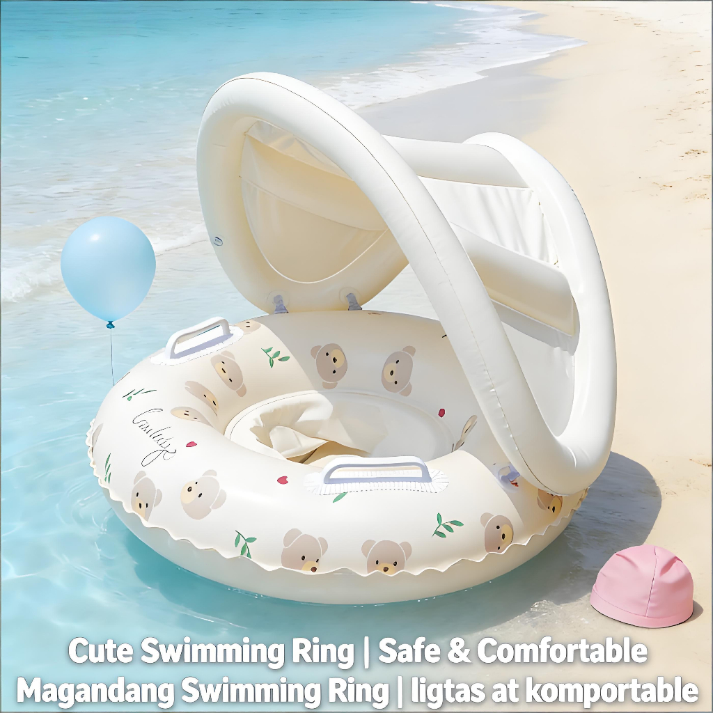 Baby kids swimming floaters inflatable seat ring with awning swimming ...