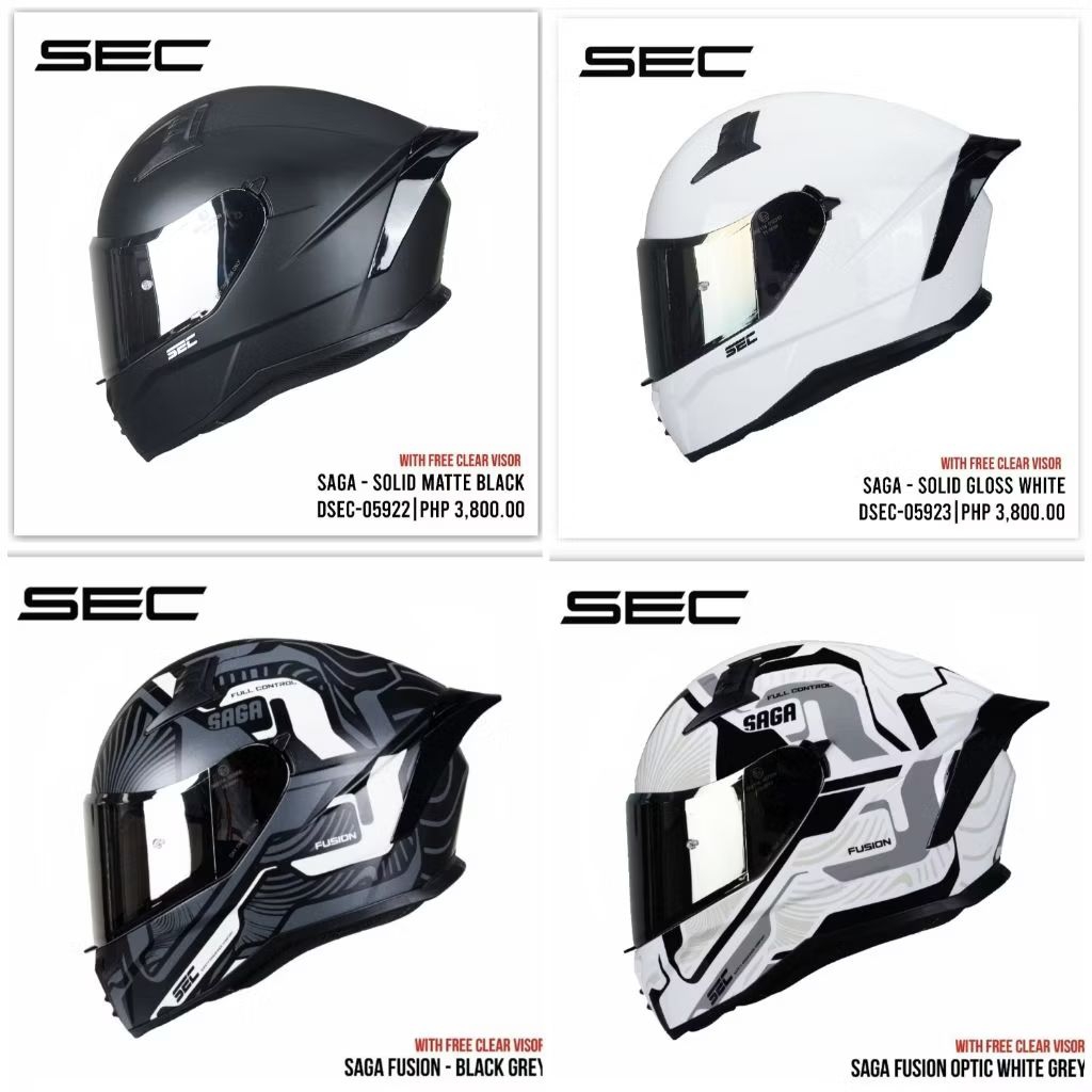 SEC SAGA FULL FACE DUAL VISOR HELMET (SMOKE VISOR INSTALLED) | Shopee ...