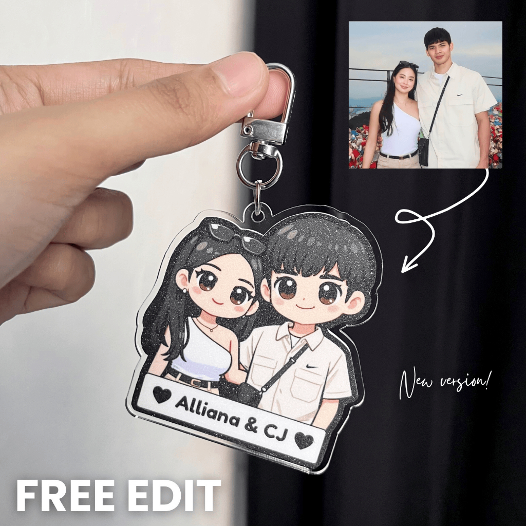 Customized Acrylic Chibi Keychain Glittered Vinyl Sticker Back to Back ...