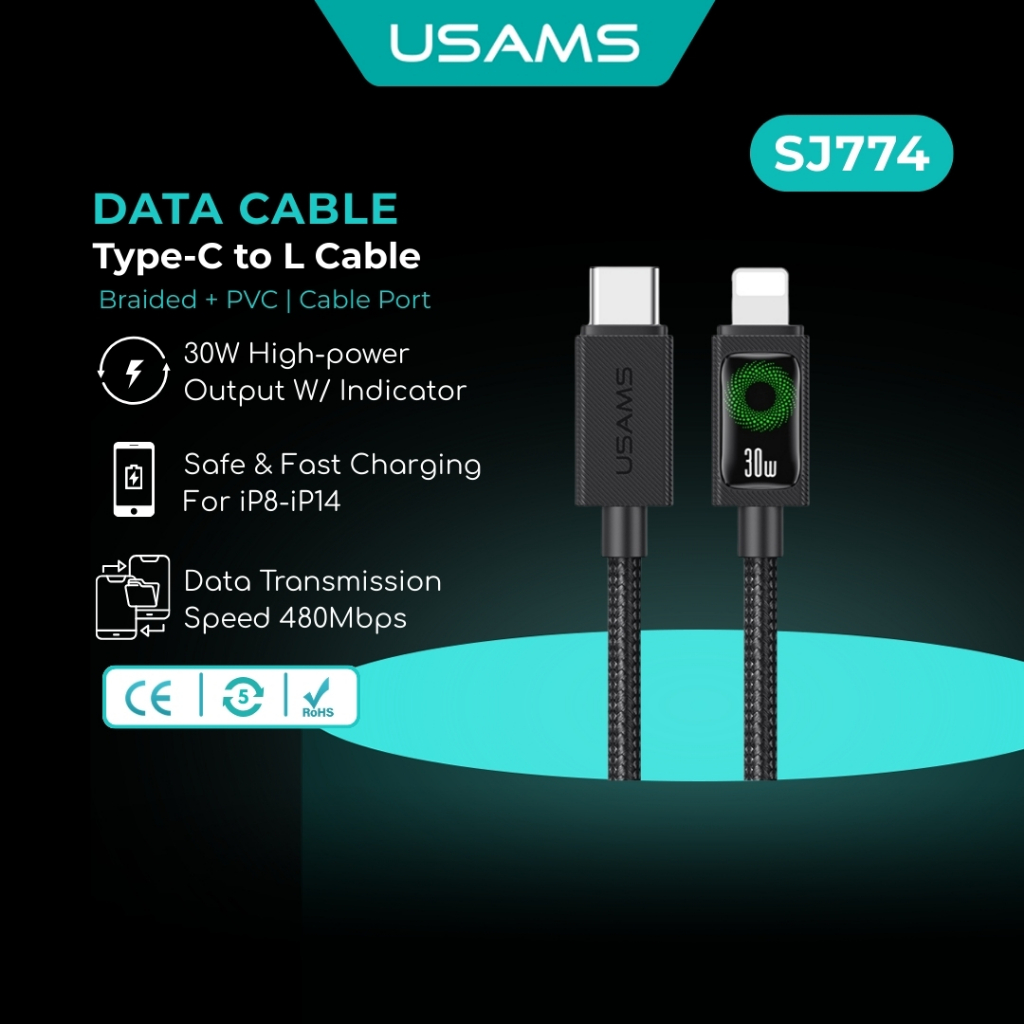 USAMS SJ774 U92 30W Type-C to Typle-L Charging & Data Cable with Light ...