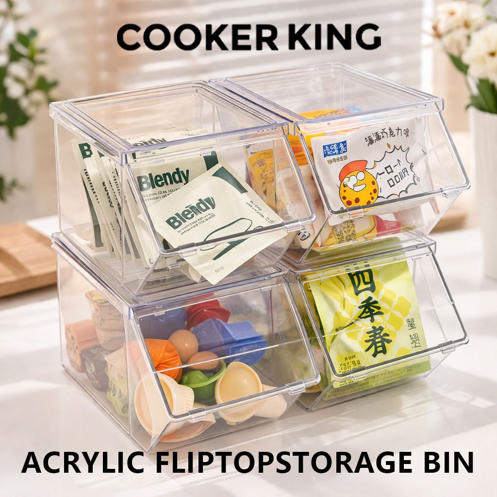 COOKER KING Acrylic Flip Top Storage Bin Stackable Desktop Organizer ...