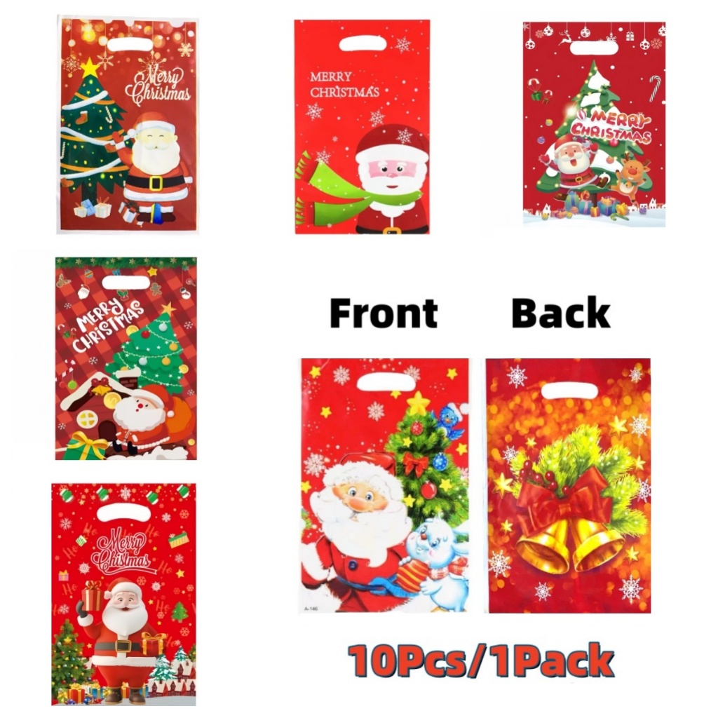 10Pcs Merry Christmas Loot Bag Plastic Bag Gift Bag Xmas Party — free download