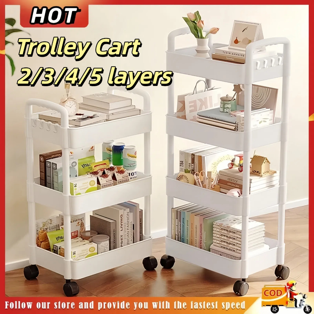 Trolley Cart Moving Rack Kitchen Storage Shelf 2/3 /4/5Tier Bedroom ...
