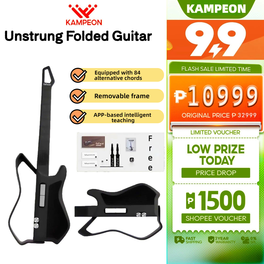 KAMPEON Smart Stringless Travel Guitar Foldable Neck 84 Chords 12 Keys ...
