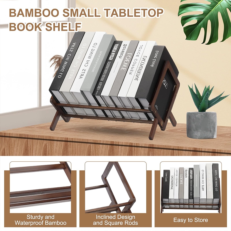 COD Wooden Desktop Bookshelf Storage Rack Tilting Book Shelf For Office ...