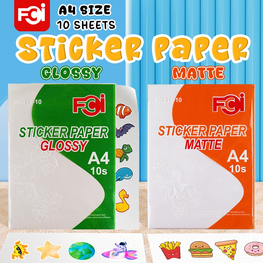 FCI Sticker Paper Printable inkjet Matte & Glossy Paper A4Size 10pcs ...