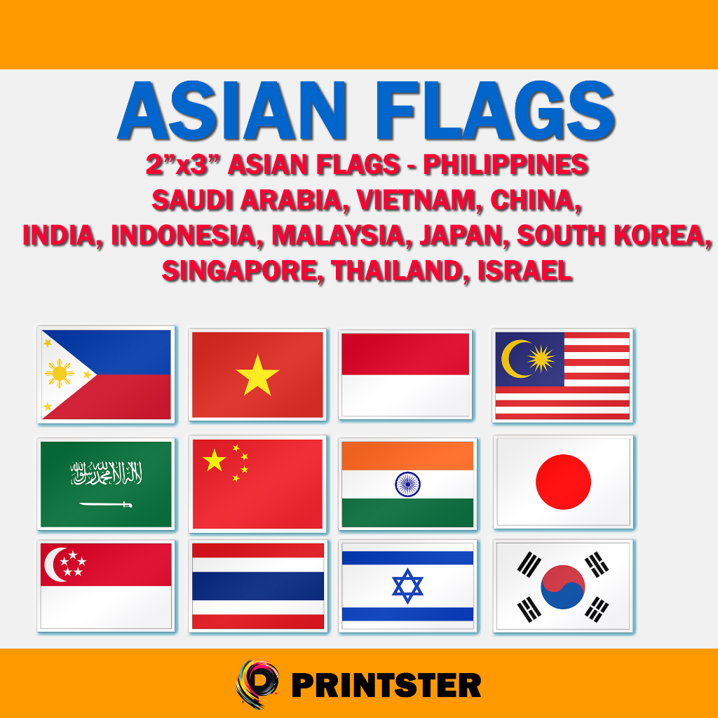 Asian Flag Stickers Glossy Waterproof Vinyl China Saudi Vietnam ...