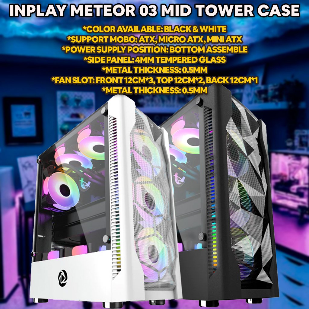 PCTECH_METEOR 03 BLACK/WHITE | INPLAY ACRYLIC CASE | ATX | MICRO ATX ...
